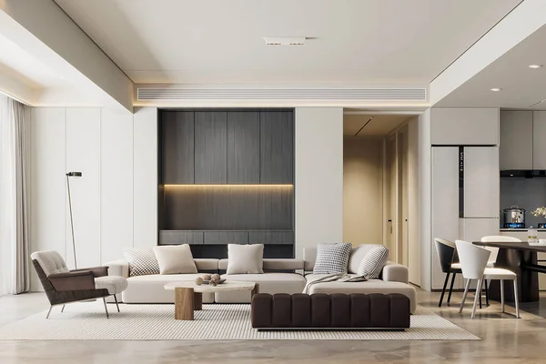 Interior Modern Ruang Tamu Dengan Sofa Dan Kursi Rendering — Stok Foto