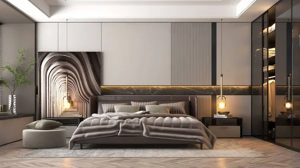 Interieur Des Modernen Schlafzimmers Grautönen — Stockfoto