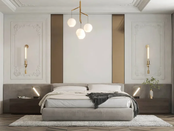 Desain Interior Kamar Tidur Terang Modern Ilustrasi — Stok Foto