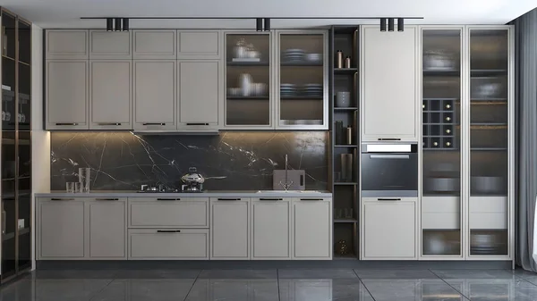 Boyutlu Modern Beyaz Mutfak Tasarımı — Stok fotoğraf