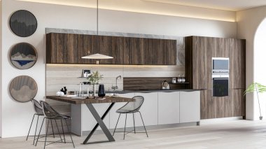 3d rendering modern kitchen modular interior design clipart