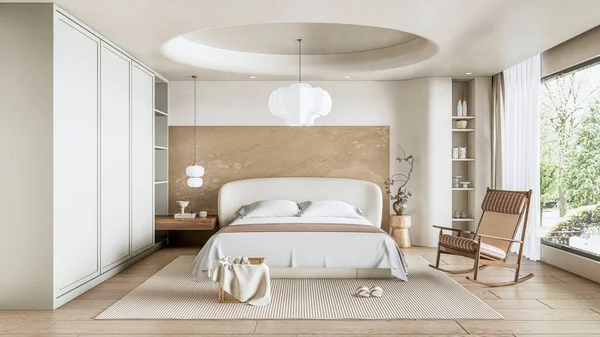Render Wabi Sabi Yatak Odası Tasarım — Stok fotoğraf
