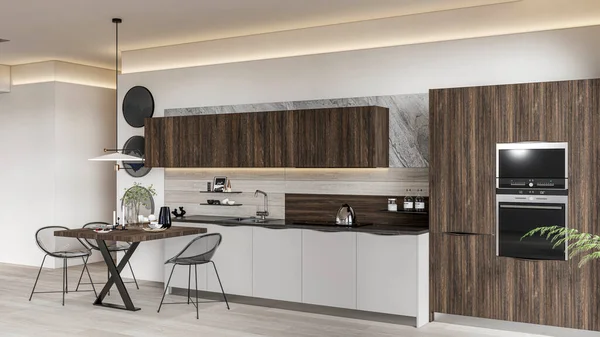 Rendering Modern Kitchen Modular Interior Design — Stock Photo, Image