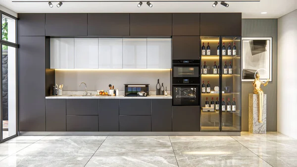 Memberikan Keuntungan Dapur Modern Dengan Desain Interior Dekorasi Kabinet Kayu — Stok Foto