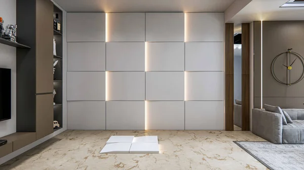 Rendering Unique Decorative Wall Panel Interior Design — Stock Photo, Image