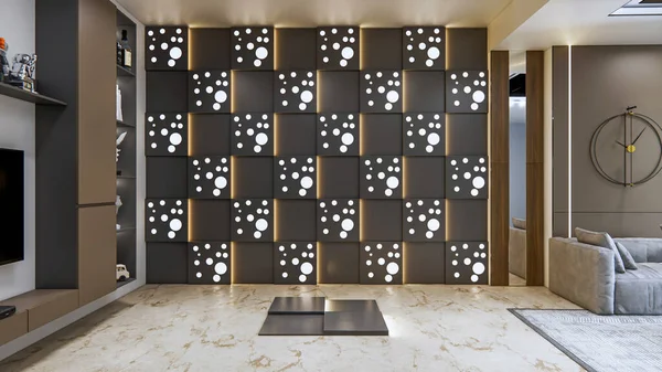 Renderizado Único Panel Pared Decorativa Diseño Interiores —  Fotos de Stock