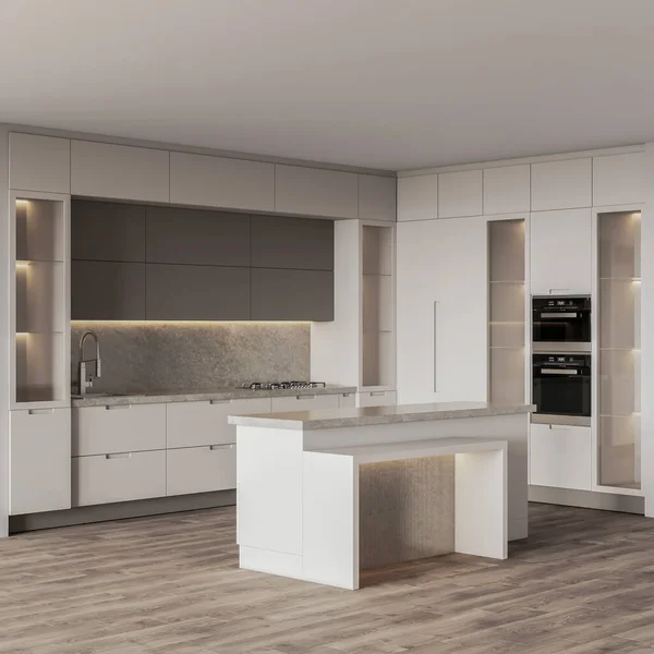 3d rendering mini kitchen with wooden cabinet and wooden floor