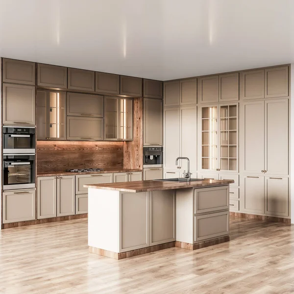 Rendering Mini Küche Mit Holzschrank Und Holzboden — Stockfoto