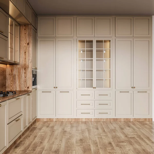Rendering Mini Kitchen Wooden Cabinet Wooden Floor — Stock Photo, Image