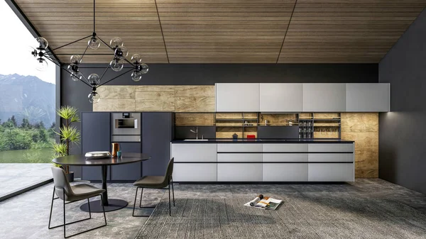 Rendering Moderne Küche Fortschrittliche Innenarchitektur — Stockfoto