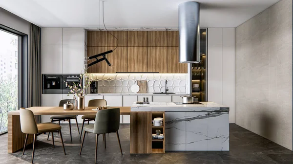 Rendering Kitchen Advanced Modeling Interior Scene — Stock Photo, Image
