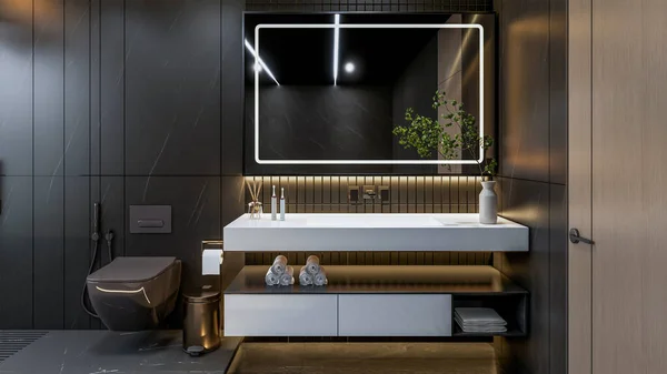 Render Modern Bathroom Full Scene Interior — Stock Photo, Image