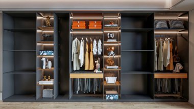 3d rendering dressing room wardrobe cabinet storage interior scene clipart