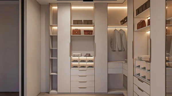 Rendering Dressing Room Wardrobe Cabinet Storage Interior Scene — Stock Photo, Image