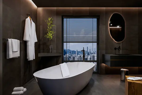 モダンなバスルームの豪華なインテリア3Dレンダリング — ストック写真