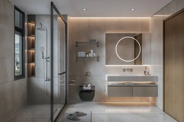 Modern Bathroom Luxury Interior Rendering — Stock Photo, Image