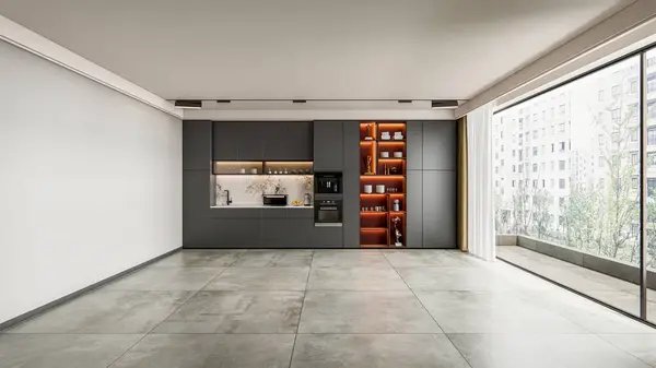 Rendering Kitchen Modeling Interior Full Scene Design — Stock Photo, Image