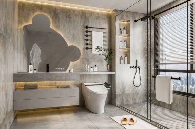 3D modern banyo iç tasarımı 