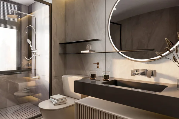 3D渲染现代浴室室内设计 — 图库照片