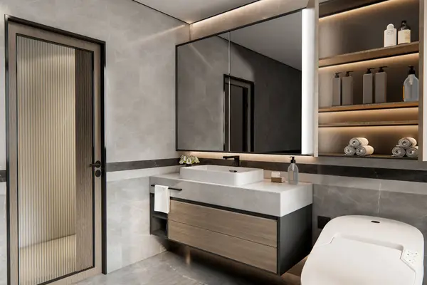 3D渲染现代浴室室内设计 — 图库照片