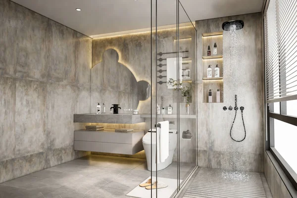 Rendering Modern Bathroom Interior Design — Stock Photo, Image