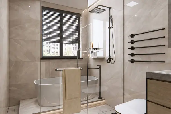 Renderização Luxo Banheiro Vaidade Design Interiores Inspiração — Fotografia de Stock