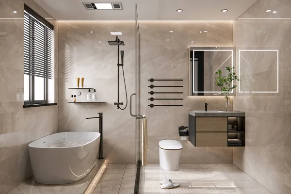 Renderizado Baño Lujo Vanidad Interior Diseño Inspiración —  Fotos de Stock