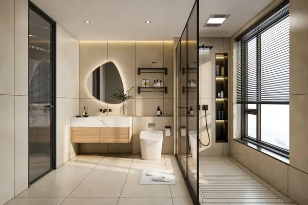 Rendering Luksus Badeværelse Forfængelighed Interiør Design Inspiration - Stock-foto