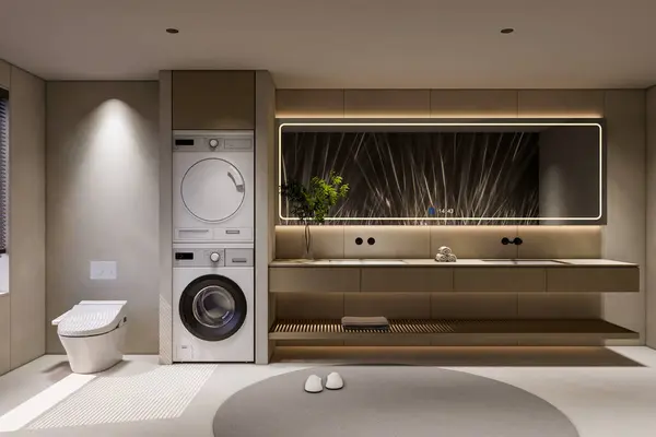 3D渲染豪华浴室的虚荣心室内设计灵感 — 图库照片