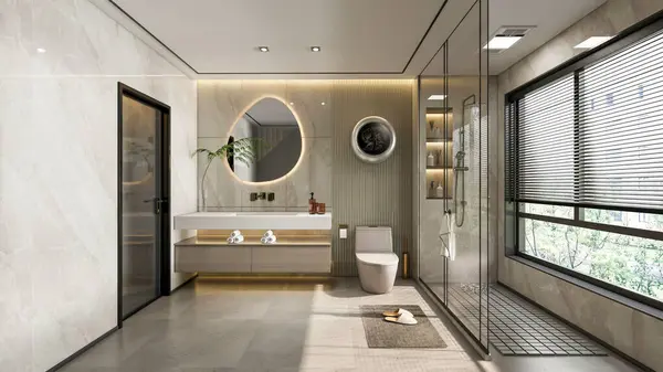 Renderização Moderna Casa Banho Cena Completa Design Interiores — Fotografia de Stock