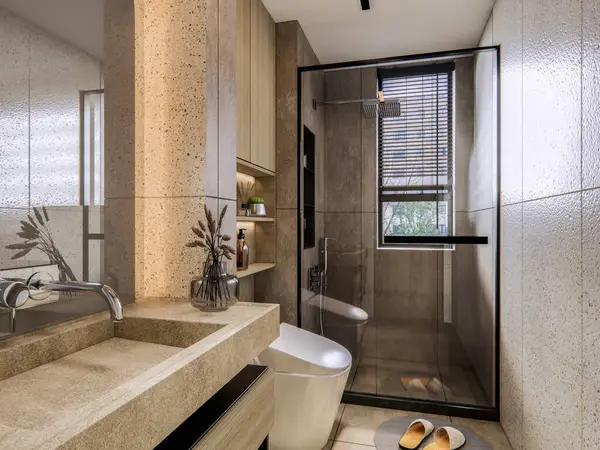 Rendering Modern Bathroom Full Scene Interior Design — Stock Photo, Image
