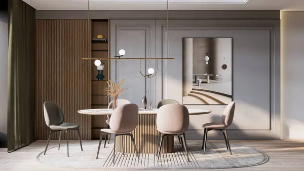Rendering Modern Luxury Dining Room Interior Decoration — Stock Photo, Image