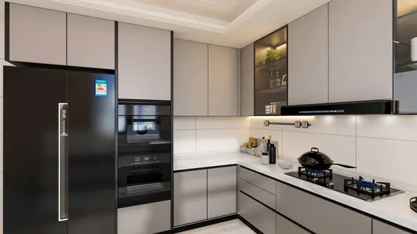 Rendering Moderne Küche Mit Esstisch Innenausstattung — Stockfoto