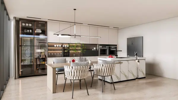 Rendering Moderne Küche Mit Esstisch Innenausstattung — Stockfoto