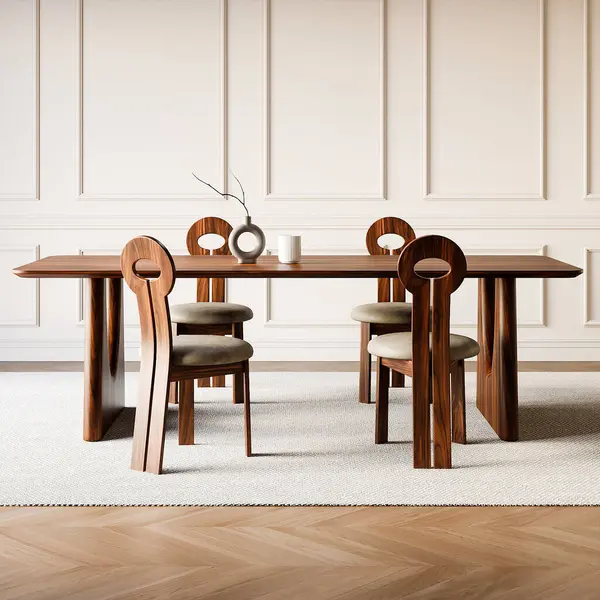 Render Dining Room Wooden Table Chair Furniture Interior Design 로열티 프리 스톡 이미지
