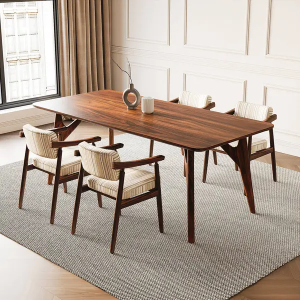 Render Dining Room Wooden Table Chair Furniture Interior Design 로열티 프리 스톡 사진