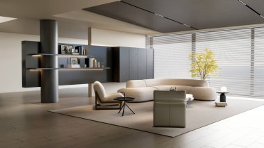 3D render modern oturma odası iç tasarım ilham kaynağı