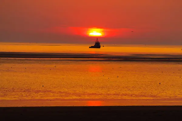 Sahilde güzel bir gün batımı. Bu fotoğraf güzel bir yaz gününün son anlarını yakalar..