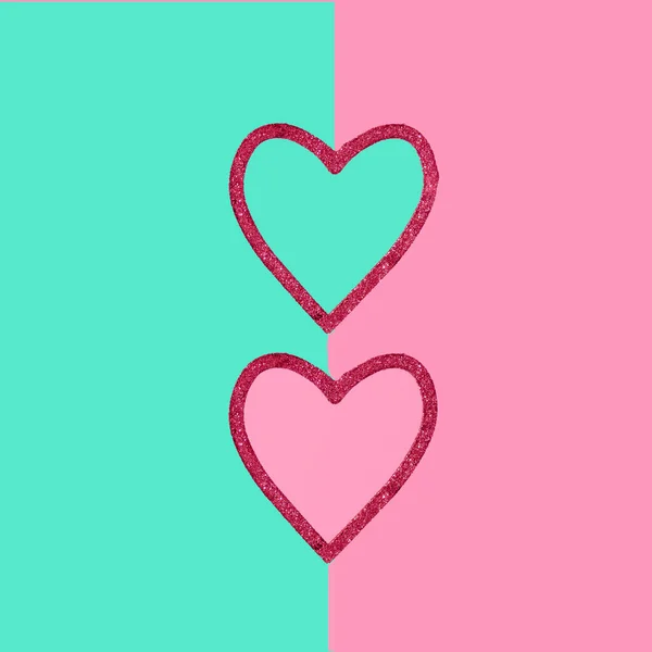 Pink and green heart space for love. Beautiful  heart on  Valentines background, Valentine day love for lover. Flat lay concept.