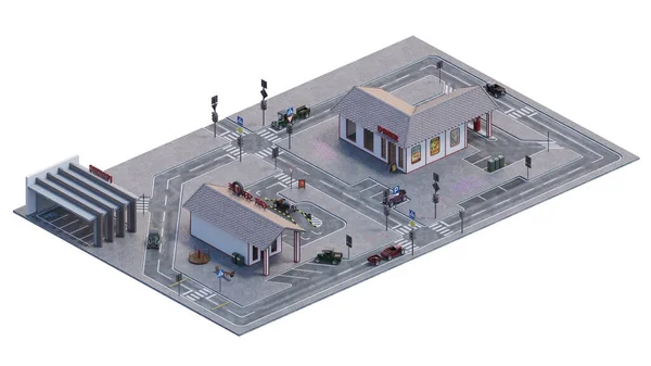 Toy City street isometric 3d rendering