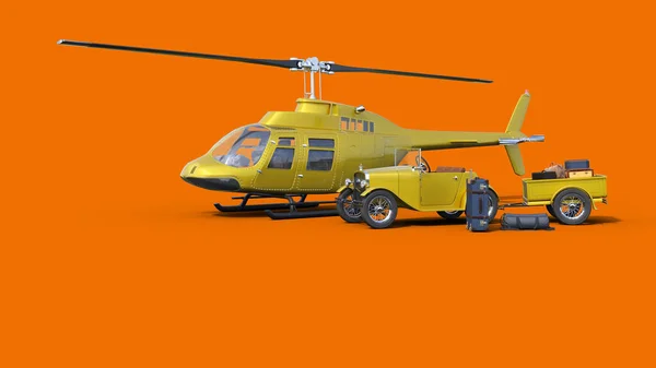 Sarı Arka Planda Turuncu Helikopter — Stok fotoğraf