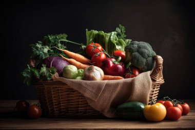 Tahta masada taze sebzeler.