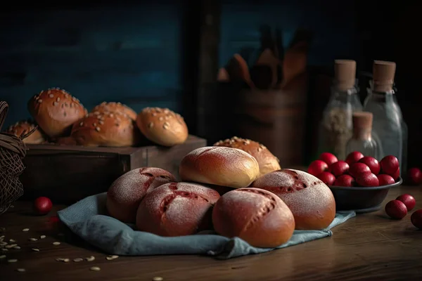 Frisch Gebackenes Brot Mit Verschiedenen Käsesorten Und Nüssen Auf Holztisch — Stockfoto