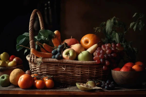 Frisches Obst Und Gemüse Auf Schwarzem Hintergrund — Stockfoto
