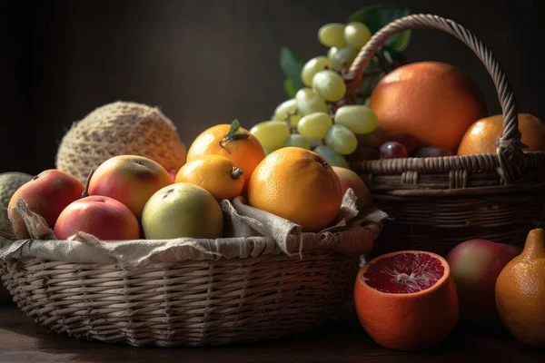 Fresh Fruits Vegetables Wooden Table — Stock Photo, Image
