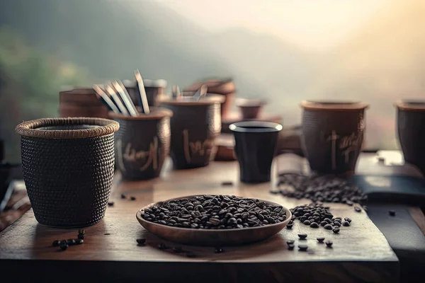 Kahve Fincanı Çay Ahşap Masada — Stok fotoğraf