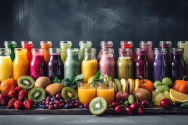 Farklı meyve ve sebze ahşap arka plan üzerinde