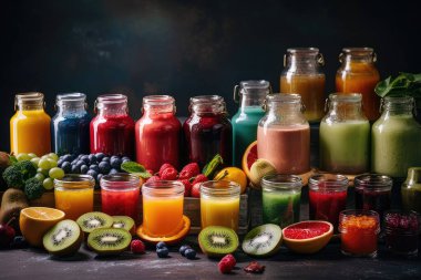 different fruits and vegetables on a black background