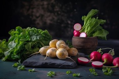 Siyah arka planda taze organik sebzeler.