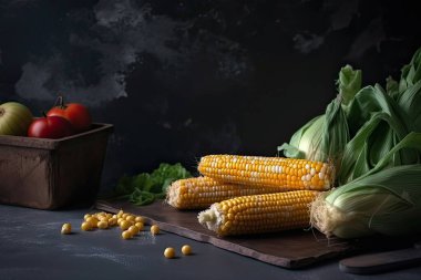 Siyah arka planda taze organik sebzeler.